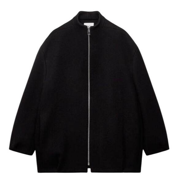 Zara Monteco Wool Front Zip Oversized Bomber Jacket Black Size XS - Picture 4 of 12